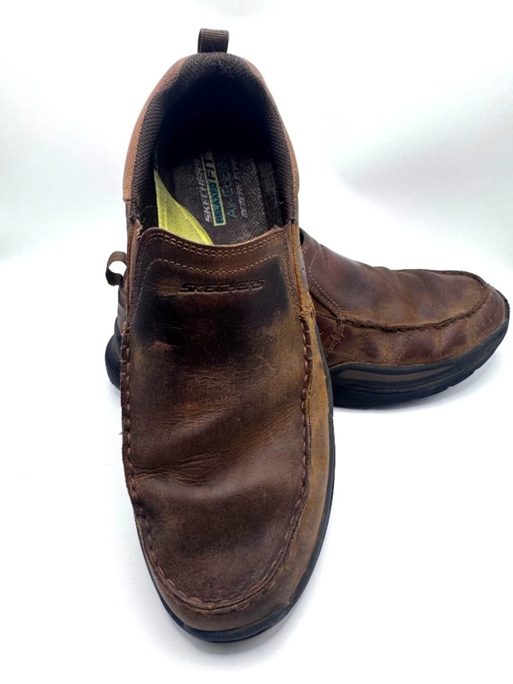 Skechers Loafers Men Brown Leather Sz 12 Relaxed Fit Memory Foam Slip On
